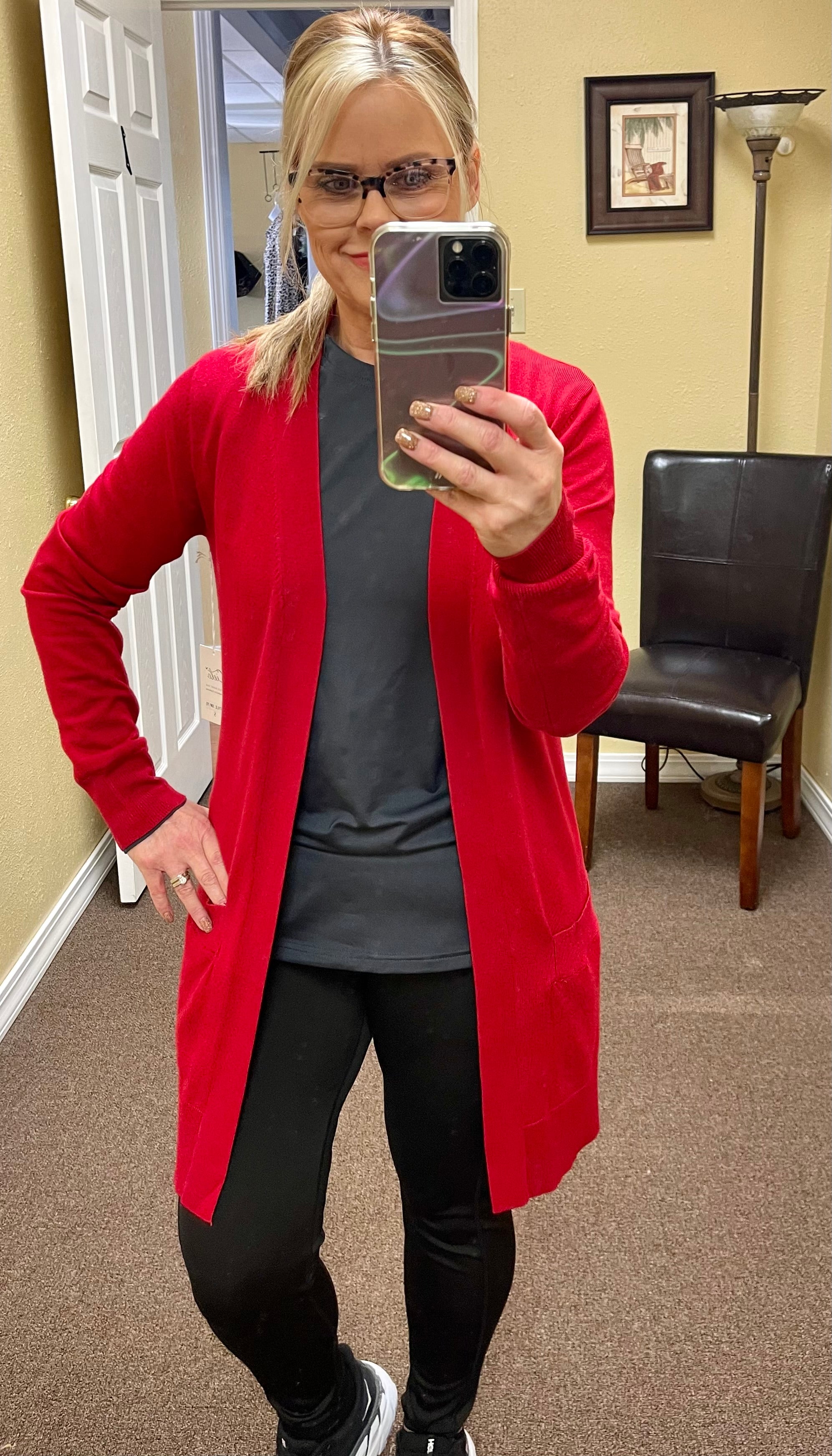 Red Cardigan w/Front Pockets