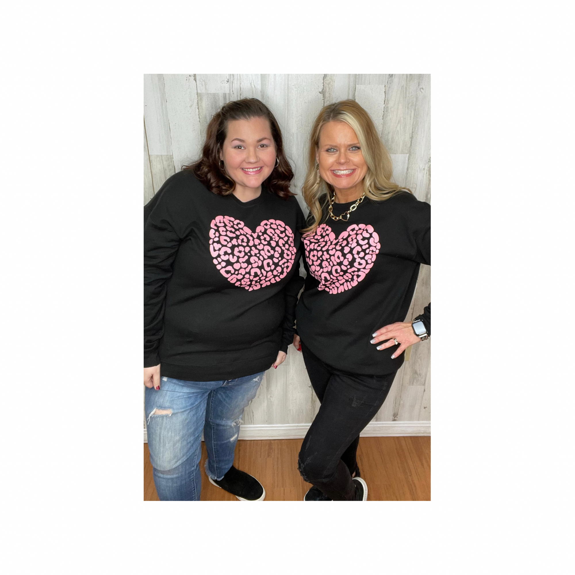 Black Sweatshirt Pink Leopard Heart